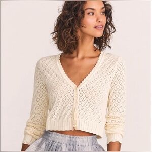 LOVESHACKFANCY Janie Cropped Pointelle Cardigan - size S